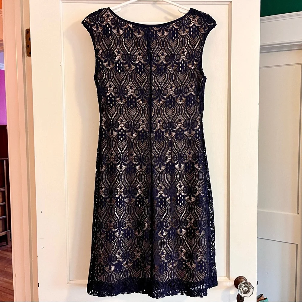 connected apparel Black Lace Mini Dress with Cream Sheath Underlayer - Picture 3 of 8